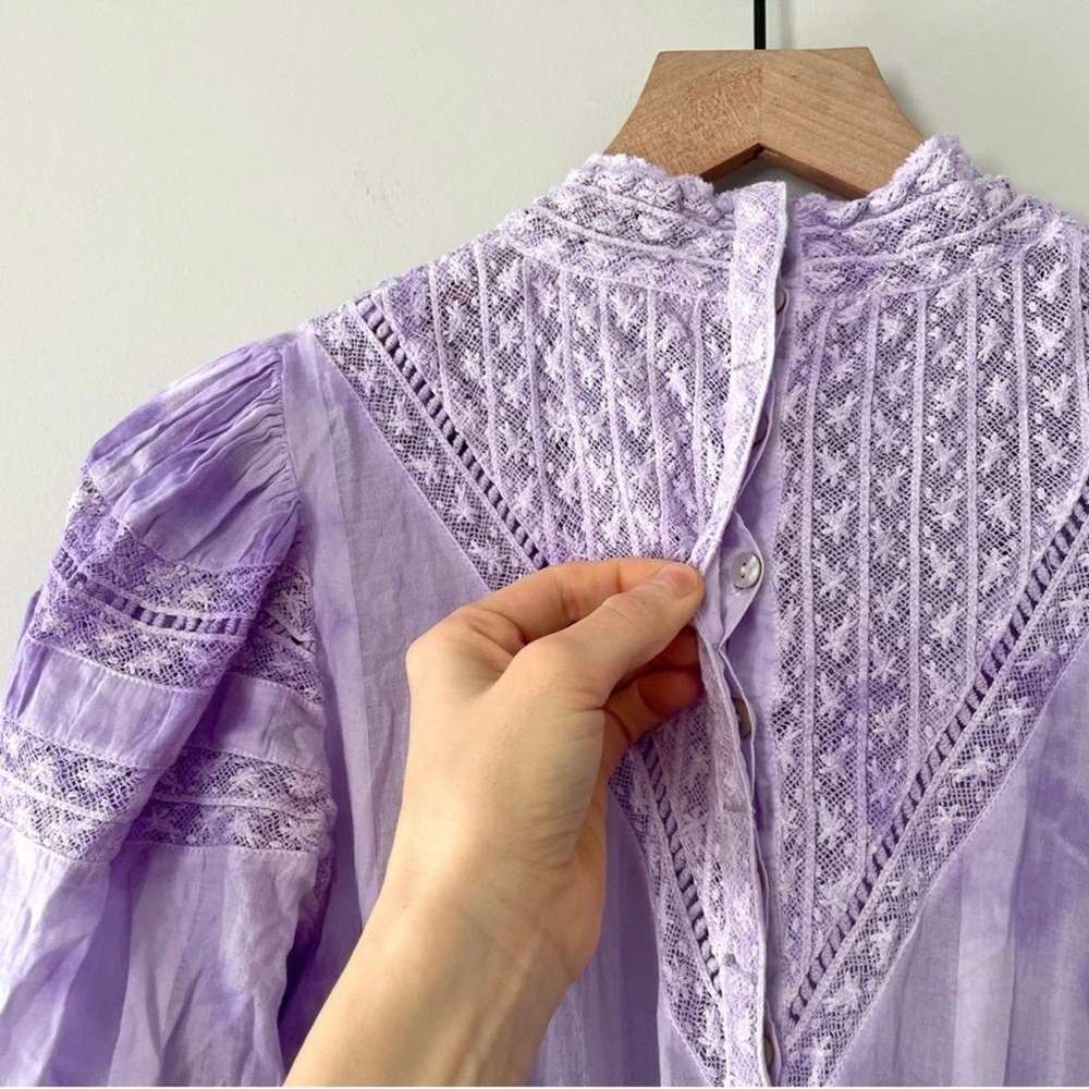 LOVESHACKFANCY Purple Tie-Dye Viola Mini Dress Ruffles Embroidery Cottagecore - Picture 11 of 14